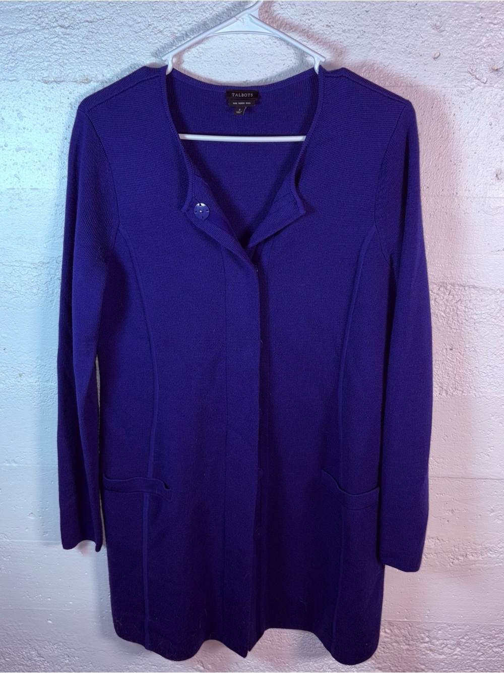 Talbots Women's Wool Purple Knit Long Cardigan Coat